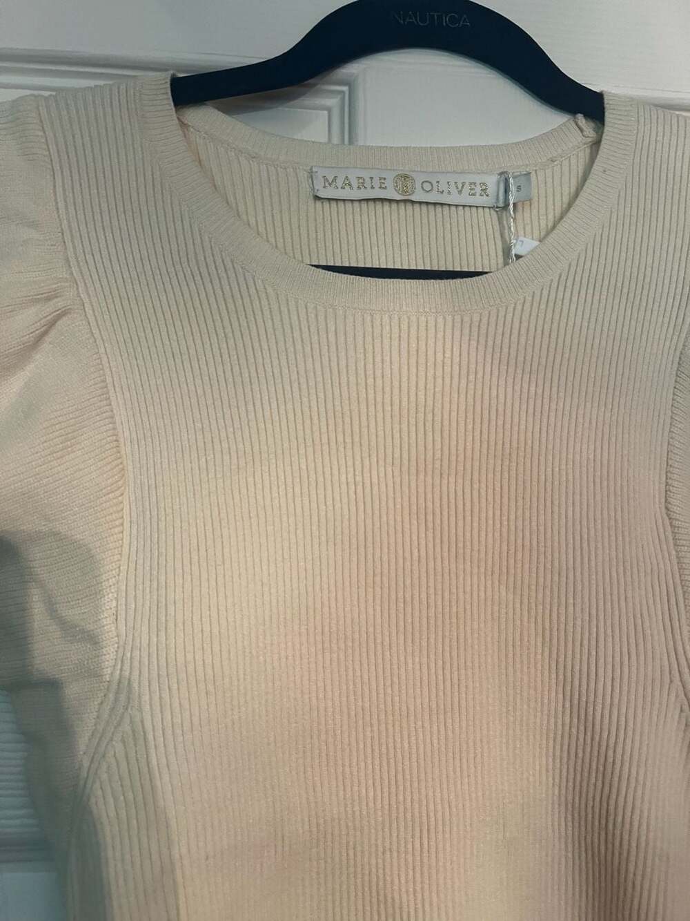 Marie Oliver Rory Top Size S Cream Ribbed Ruffle - Picture 3 of 3